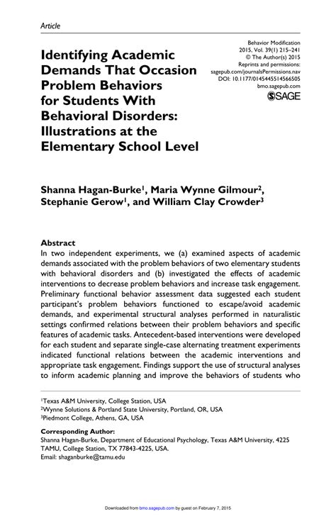 (PDF) Identifying Academic Demands That Occasion Problem Behaviors for ...