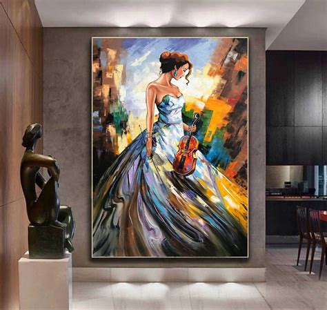 Original Violin Oil Painting On Canvas Modern Extra Large Abstract