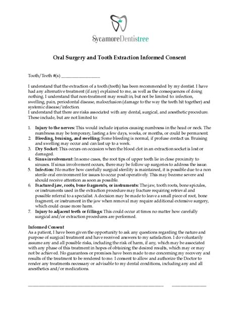 Fillable Online Consent Form For Tooth Extractions Fax Email Print