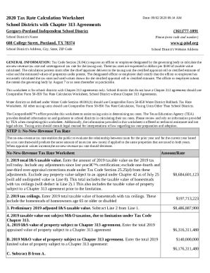 Fillable Online Tax Rate Calculation Worksheet School Districts