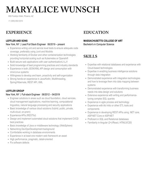 Full Stack Engineer Resume Samples | Velvet Jobs