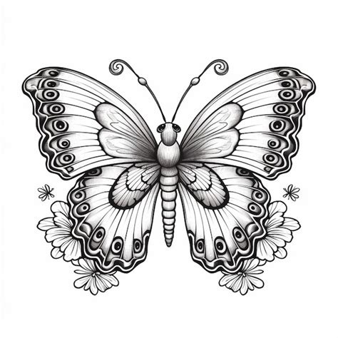 Premium Photo A Black And White Butterfly With Swirls And Flowers On