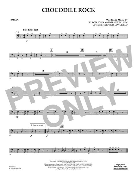 Elton John Crocodile Rock Arr Robert Longfield Timpani Sheet Music