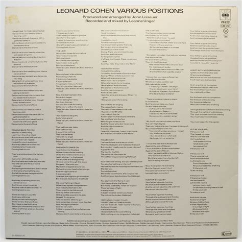 Leonard Cohen Various Positions