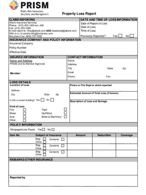 Fillable Online Claim Loss Report Requestsfairco Fax Email Print