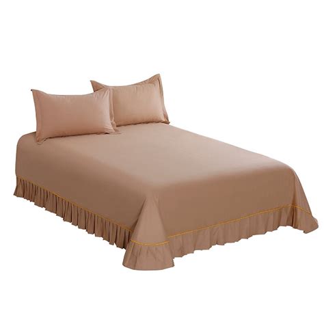 Modern Style Pure Color Brown Cotton Lace Bed Sheets Bedspread Lace