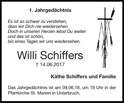 Traueranzeigen Von Willi Schiffers Aachen Gedenkt