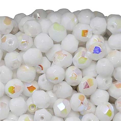 6mm Czech Faceted Round Glass Bead Opaque White Ab 50pk Beads And Beading Supplies From