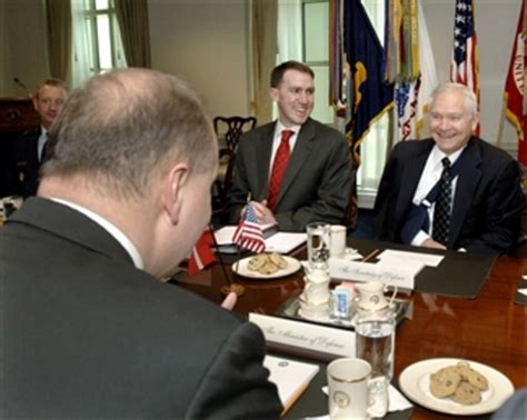 Secretary Gates Shares A Laugh With Danish Defense Minister Soren Gade