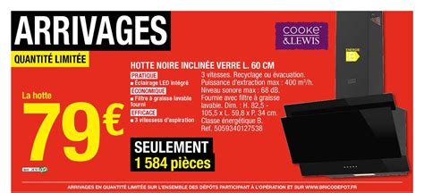 Promo Hotte Noire Inclinée Verre L 60 Cm Cooke Lewis chez Brico