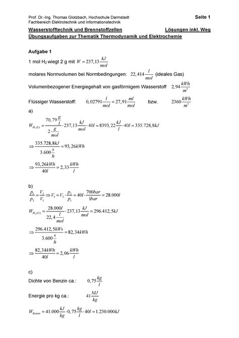 Bungsaufgaben Zur Thematik Thermodynamik Und Elektrochemie L Sungen