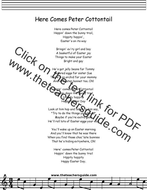 Peter Cottontail Lyrics, Printout, MIDI, and Video