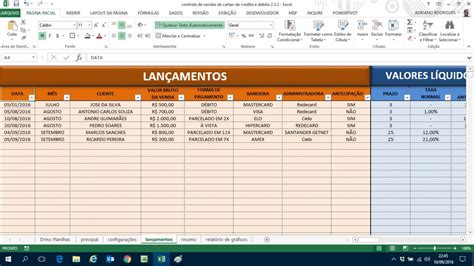 Planilha para Controle de Vendas de Cartão de Crédito e Débito