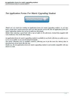 Fillable Online Tut Application Forms For Matric Upgrading Student Tut