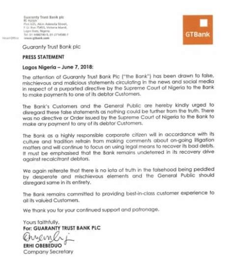 Gtbank Debunks Innosons Supreme Court Order Claim