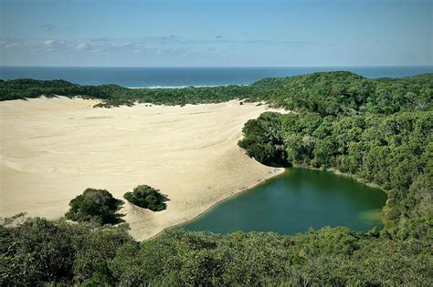 Sand Island With Lake Wabby And Dunes Sea Fraser Island Unesco World