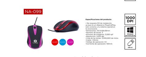 Mouse Naceb Optico USB 1000 DPI Alámbrico Rojo Negro Digitalife eShop