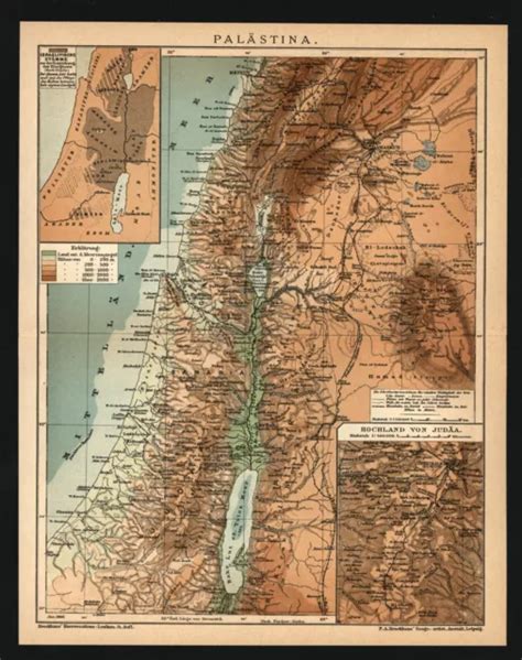 Landkarte Anno Pal Stina Israel Totes Meer Gaza Jud A Bethlehem