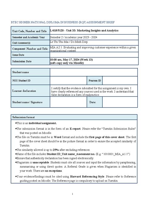 2 Assignment Brief Mia Btec Higher National Diploma In Business