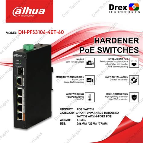 Dahua Dh Pfs3106 4et 60 6 Port Unmanaged Hardened Switch With 4 Port Poe With 1 Sfp Slot Lazada Ph