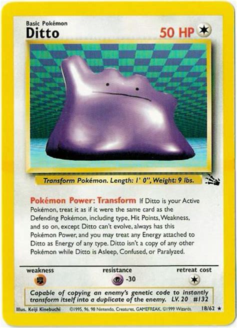 Ditto Holofoil Fossil Set Rare Pokemon Card Real Card Etsy