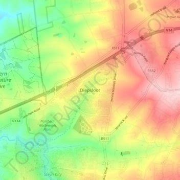 Diepsloot topographic map, elevation, relief