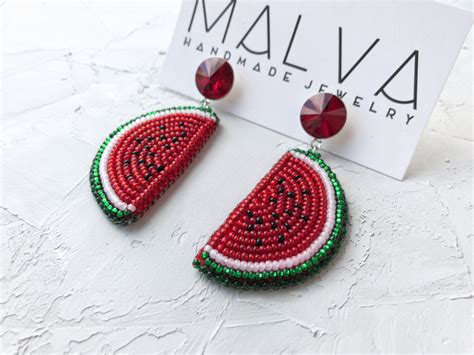 Watermelon Earrings Bead Fruit Earrings Summer Earrings Beach Etsy