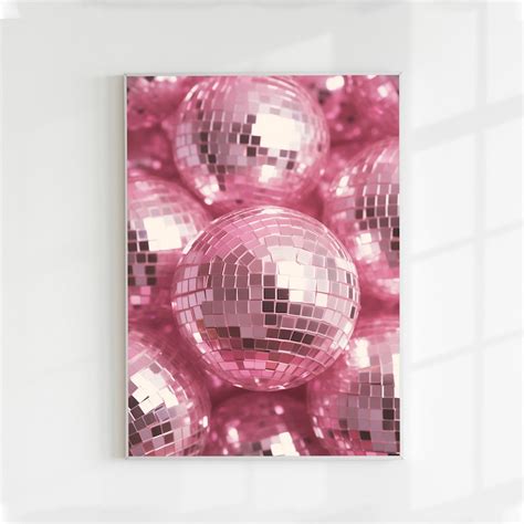 Disco Ball Wall Art Pink Disco Ball Poster Pink Wall Decor Shining