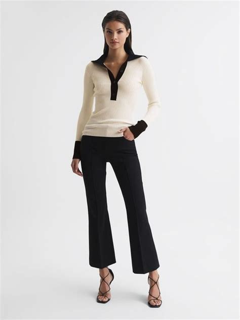 Reiss Maia Button Collar Jumper Top Reiss Usa