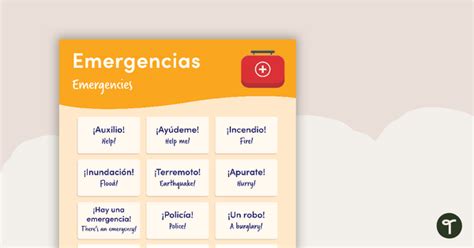 Spanish To English Poster Emergency Words Teach Starter