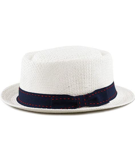 Unisex Summer Paper Straw Short Brim Porkpie Stitched Grosgrain Band White Ck17xdaqio4