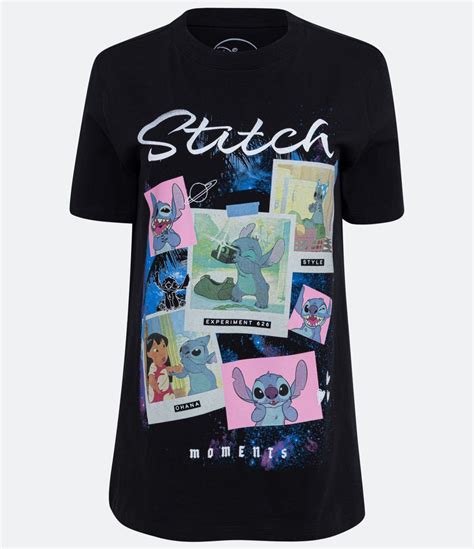 Remera en Algodón con Manga Corta y Estampado Lilo Stitch Negro