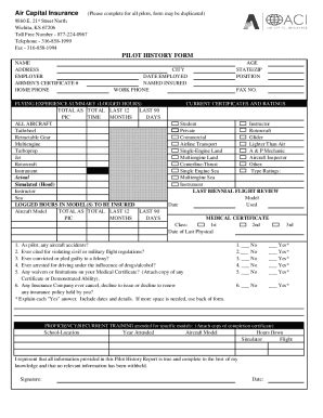 Fillable Online KS Air Capital Insurance Pilot History Form Fax Email