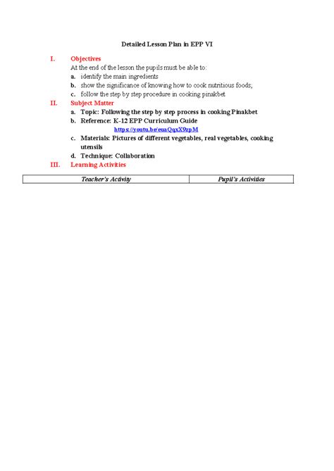 Detailed Lesson Plan In Epp Vi Finalllll Detailed Lesson Plan In Epp