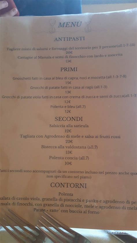 Menu au Le Sablier La Locanda di Lavesé restaurant Italie