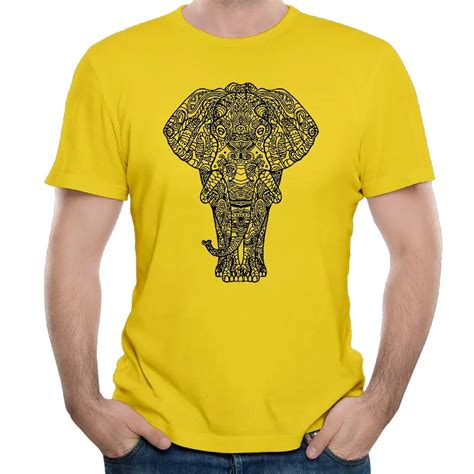 Elephant Funny Cotton Print O Neck Short Personalized Tee Shirt Homme Fashion Yellow Tee Shirt