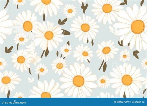 Daisy Flower Vector Seamless Pattern Illusration Floral Background