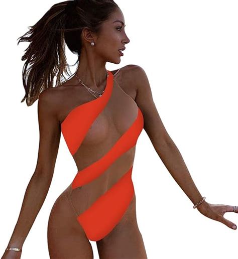 CYICis Damen Badeanzug Einteiler One Shoulder Monokini Bikini Swimwear