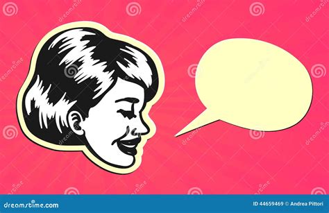 Vintage Retro Clipart Speaking Woman With Speech Bubble Stock Vector