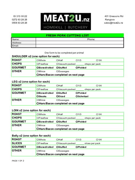 Fillable Online How To Butcher An Entire Pig Every Cut Of Pork