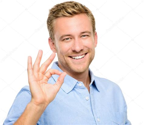 Happy Man Okay Sign Portrait On White Background Stock Photo By Aila