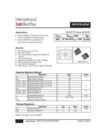 Infineon Irfh Mosfet Data Sheet Manualzz