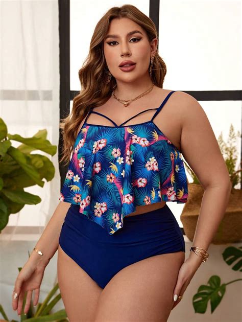 SHEIN Swim Curve Plus Size Tropical Printed Bikini Set Carnival SHEIN USA