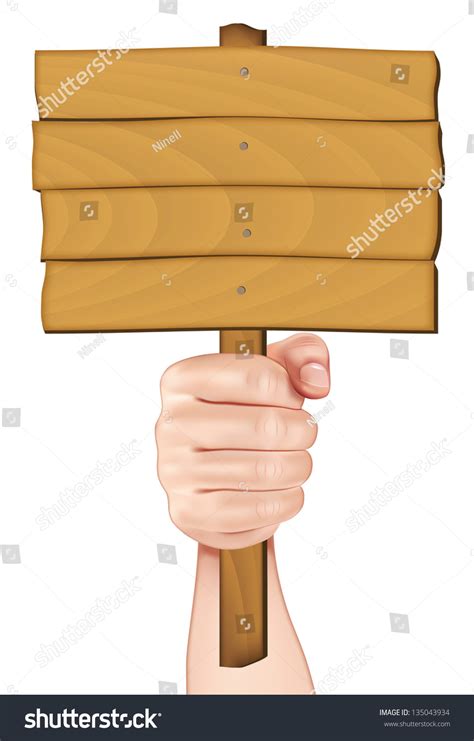 A Hand Holding A Wooden Sign Rasterized Illustration Vector Version In