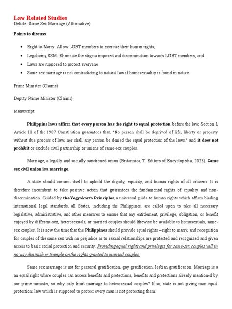 Debate Manuscript Download Free Pdf Same Sex Marriage Marriage