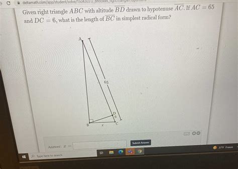 Given Right Triangle A B C With Altitude Cameramath