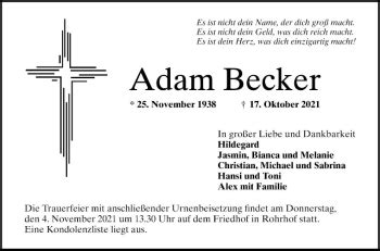 Traueranzeigen Von Adam Becker Trauerportal Ihrer Tageszeitung