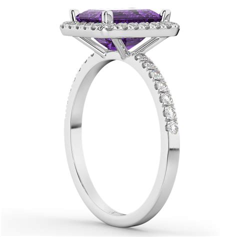 Amethyst And Diamond Engagement Ring 14k White Gold 332ct Ad1595