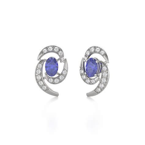 Boucles D Oreilles ADEN Or 585 Blanc Fleur Tanzanite Et Diamants 2 6grs