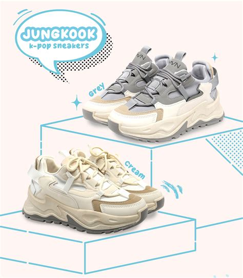 Jual PVN Jungkook Sepatu Sneakers Wanita Sport Shoes Grey Krem 129